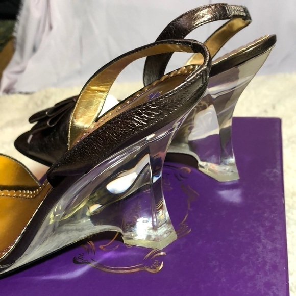 NEW-HALE Bob Acrylic Heels Brown Slingback Sandals - Picture 3 of 8
